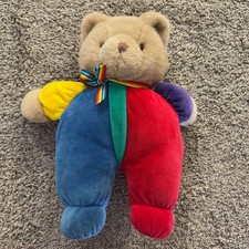 Vintage Eden Teddy Bear Plush Velour Primary Colors Rainbow Bow 13  Toy - RARE