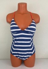 Splendid Womens Sriped One Piece Swimsuit White/Navy Size Medium