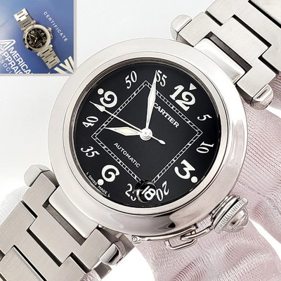 Cartier de Pasha C 35mm Black Arabic Dial Steel Watch 2324