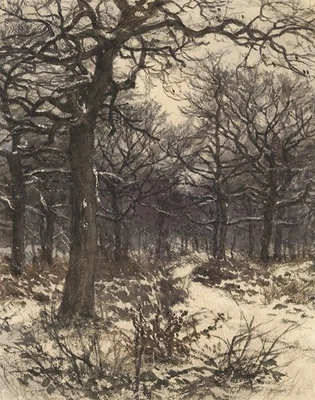 Aquarell Landschaft Winter Highgate Woods London Unbekannt Ende 19. Jhd Original - Bild 1 von 3