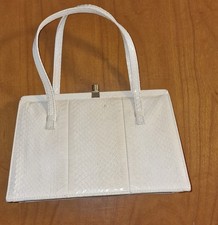 Vintage, Antike Schlangenlederhandtasche, hellbeige, 2 Henkel u.Metallverschluss