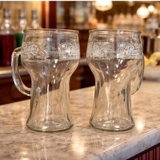 2 Vintage Pepsi Cola Glasses Mugs Tumblers With Handles  6 1/4