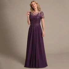 Purple Mother of Bride Dresses with Lace Short Sleeve Wedding Party Summer New