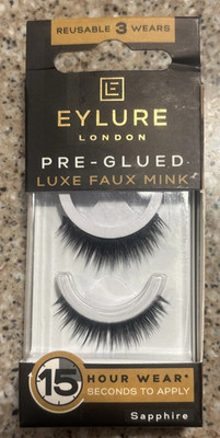 Eylure Pre-Glued False Lashes, Luxe Faux Mink Sapphire 1 Pair, Black 