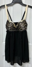 Seductivewear By Cinema Etoile Black And Gold Lace Babydoll Chemise Small