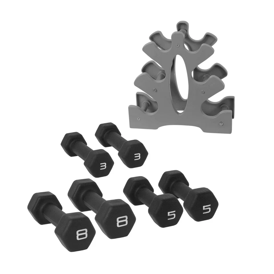 Juego de mancuernas de neopreno CAP Barbell 32 lb con estante, negro Foto 2 de 3
