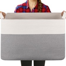 Extra Large Laundry Basket, 95L Blanket Basket for Living Room, Cotton Rope T...