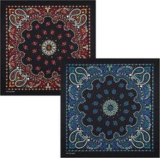 2 Pack Cotton Bandanas for Men and Women Paisley and Designer Bandana 22 X 22 In