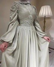 Scoop Neckline A-Line Wedding Dress Zipper Up Floor-Length Long Sleeves