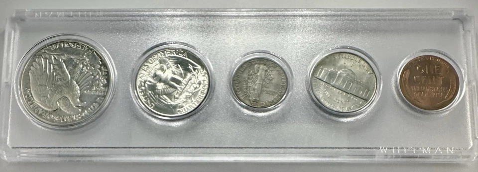 1944-P 5-Coin Year Set – AU – Brilliant Luster – Whitman Case - Image 4 of 4