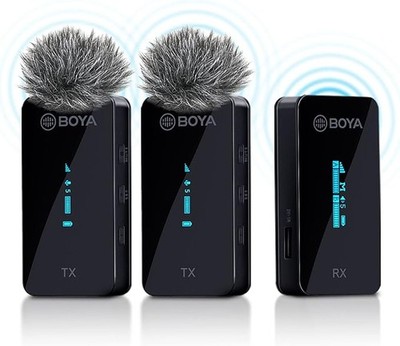 BOYA kabelloses Lavalier Mikrofonsystem, by-XM6 2,4 GHz Dual Lavalier Mikrofon Revers