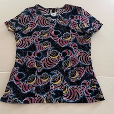 Disney Alice in Wonderland Sz M Scrubs Scrub Top Cartoon Cheshire Cat Halloween
