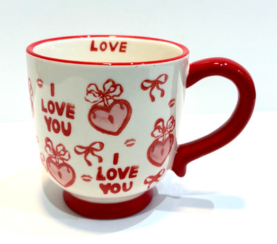 Potter's Studio 'I LOVE YOU' Valentine Hearts Footed Mug 12 oz NEW!