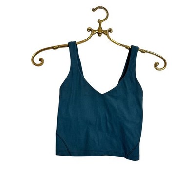 Lululemon Ribbed Cropped Tank Top Teal Blue V Neck Sleeveless Athletic Wear