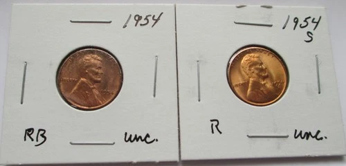 1954 P & S Lincoln Wheat Cent in Red & Red Brown Uncirculated Condition