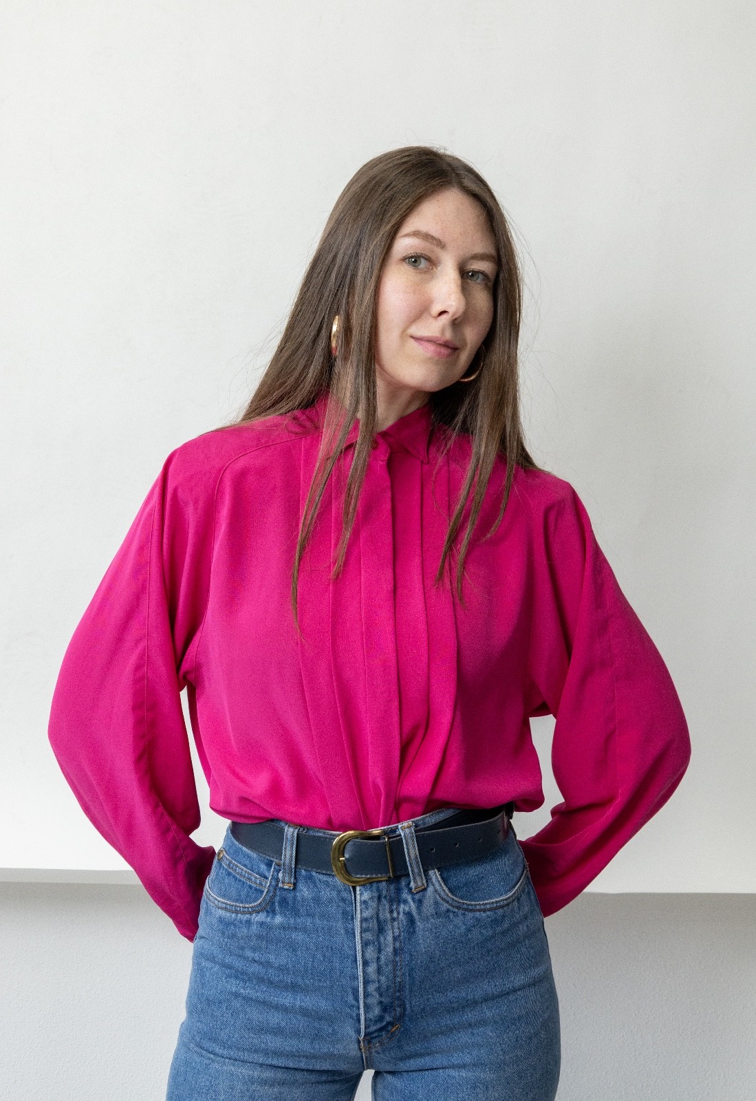 Blusa Pintuck Rosa Fucsia Vintage Años 80 Hecha en Francia Tranquila Lujo Para Mujer M