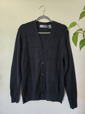 Oscar De La Renta Navy Blue Mens Cardigan Sweater Size Large