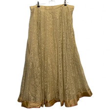 Lehenga Choli Bottom Long Flowing Skirt Embroidered Lace Gold Indian Wedding