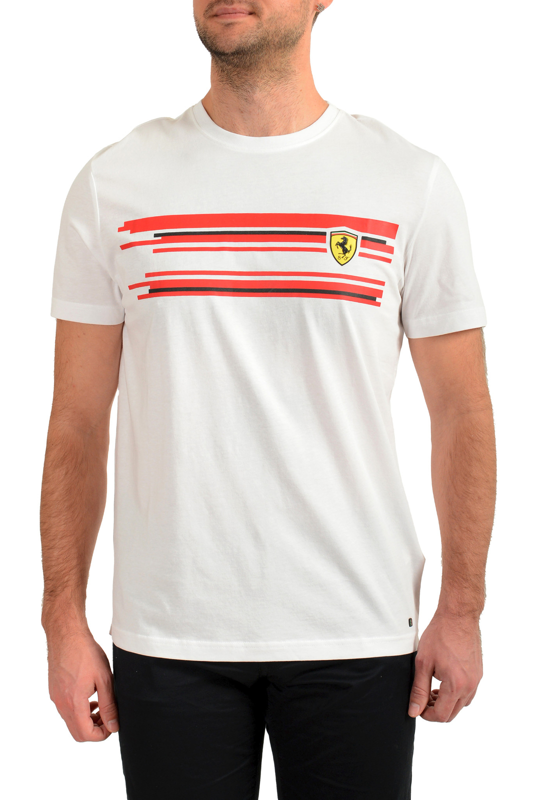 Scuderia Ferrari Hombre Blanco" Rayas Horizontales" Slim Fit Manga Corta T-Shirt
