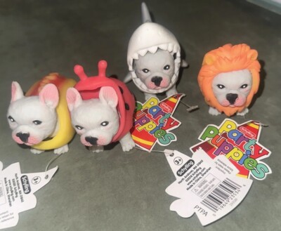 Schylling PartyFrench BullDog, lot of 4.  New. Lion, Ladybug, Hotdog & Shark Dog