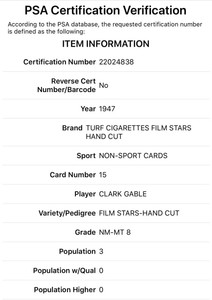 very popular 1947 CLARK GABLE TURF TOBACCO PSA 8 **HIGHEST GRADE 