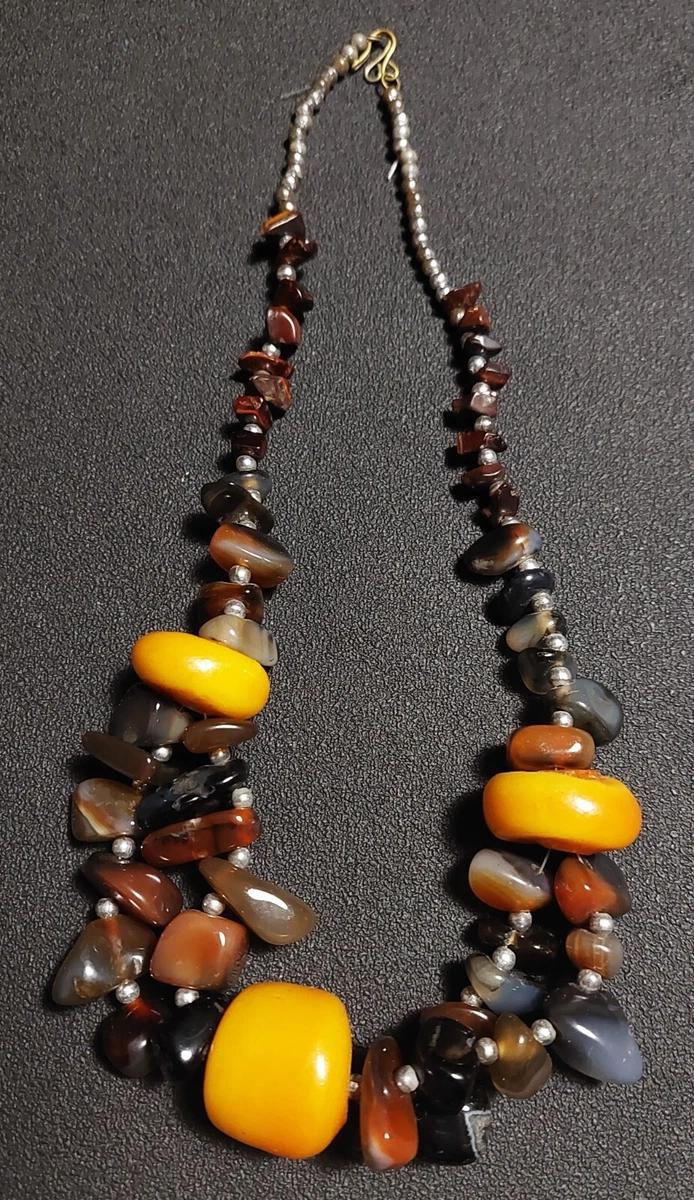 Collier Mi-long En Agates Naturelles Multicolores - Métal Doré - Occasion - Fabrication France