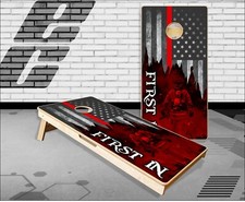 Fire Fighter Red Flag Cornhole Boards Bean Bag Toss Game