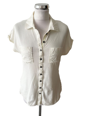 MARCCAIN SPORTS WHITE COTTON LACE BACK COLLARED  CAP SLEEVE TOP SIZE N4 UK 14/16