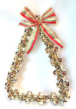 Christmas Tree Shaped Metal Jingle Bells 12" Double Sided Triangular Door Wreath