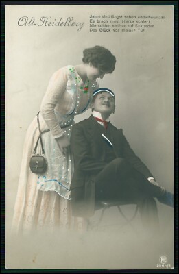 Postcard - years have long been... - student with lover - old Heidelberg - 1911 used