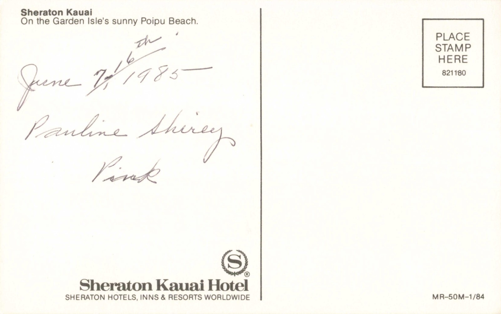 Postcard Sheraton Kauai Hotel Poipu Beach Man Woman Bathing Suits Surf
