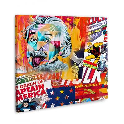 Pop Art Einstein USA Superhero Leinwandbild Wandbild Kunstdruck XL Wanddeko