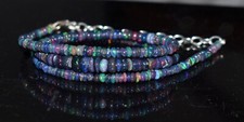 16"Natural Ethiopian Opal Gemstone Beads Necklace 925 Sterling silver F3747