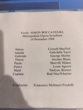 Live Opera Recording CD -625 1968 Boccanegra MacNeil Tucci Shirley Hines Milnes