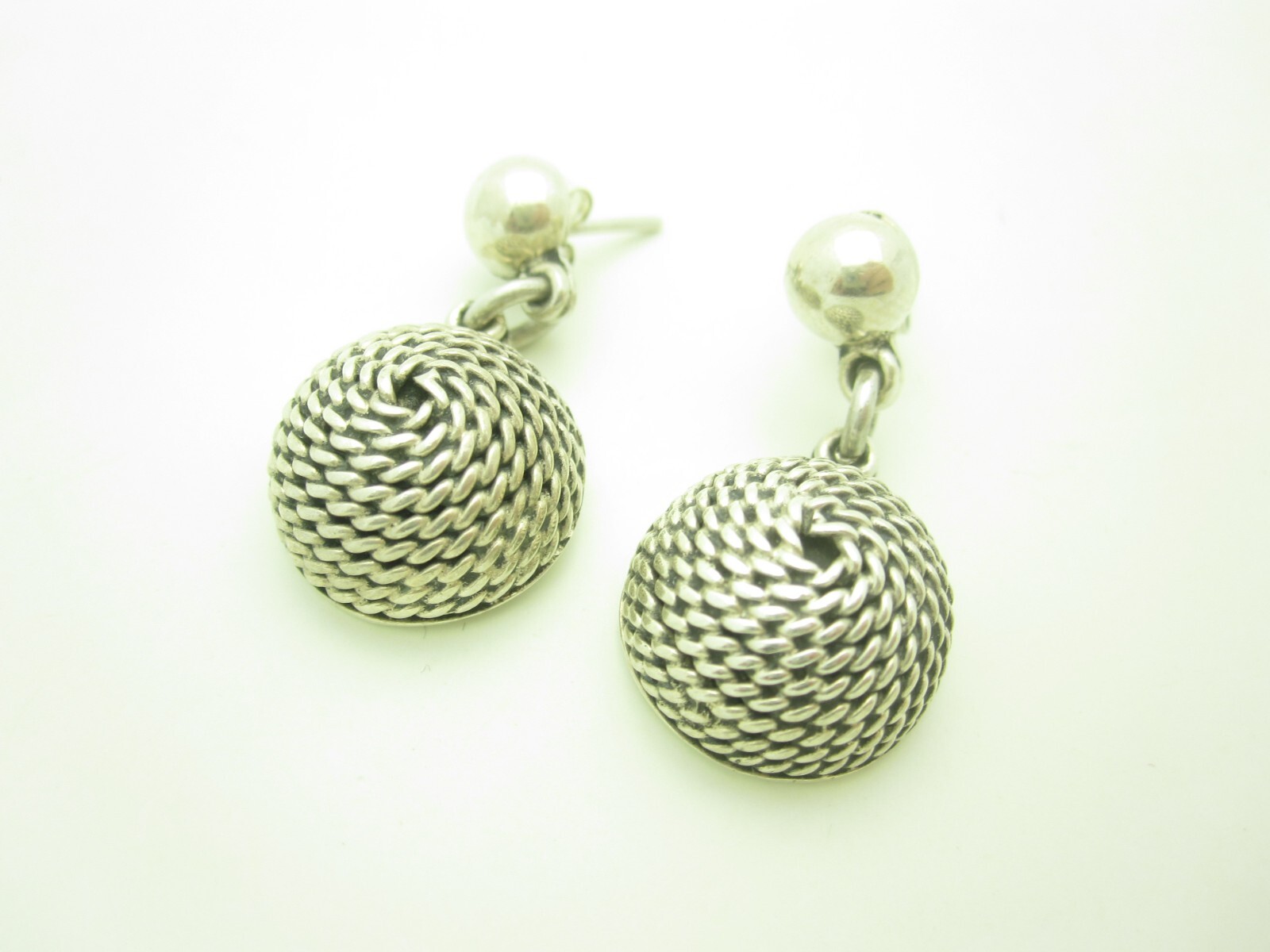 Sterling Silver Mexico Rope Button Pattern Dangle… - image 1