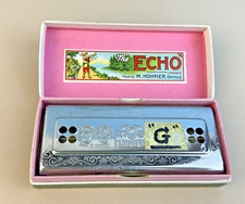 Vintage 02/11/97 Hohner THE ECHO HARP Harmonica Original Box, Bell Metal Reeds