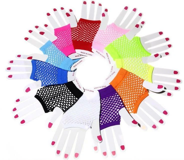Neon Fingerless Fishnet Wrist Gloves Assorted Colors 80s Costume Props Halloween - Image 2 of 4