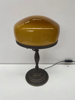 MARKENLOS Tischlampe Pilz Lampe Jugendstil Antik Bankerlampe Schreibtischlampe Messing