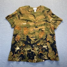 J.T.Collection Women's Top Petite Size 20W Floral,Hawaiian,Made in USA,Rayon