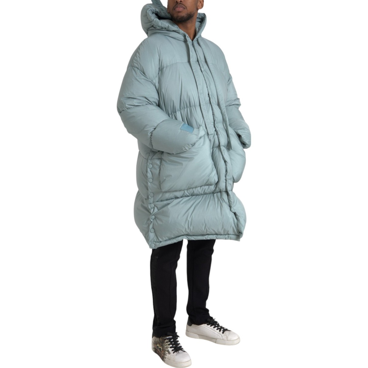 DOLCE & GABBANA Jacket Men Light Blue Quilted Hooded Puffer