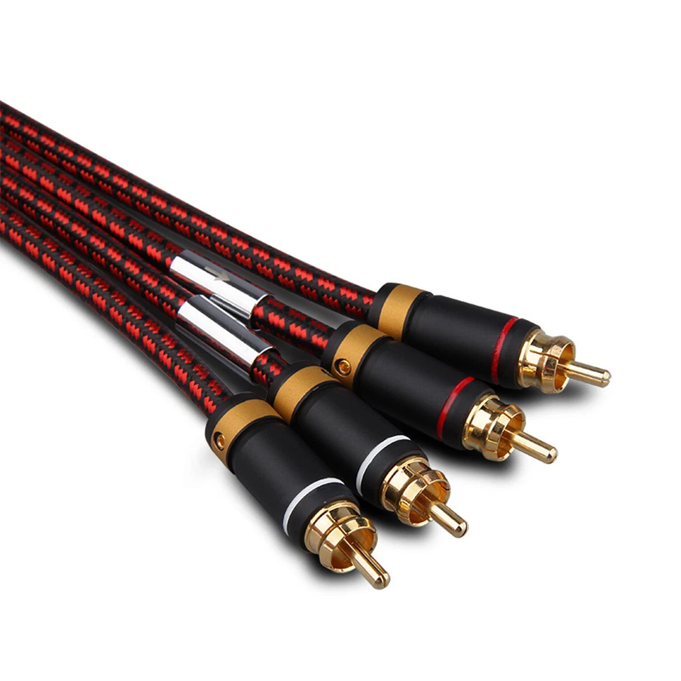 Audiophile 2x RCA Twin Phono Stereo Audio Cable Cord OFC Gold Pure Copper Plug - Image 3 of 4