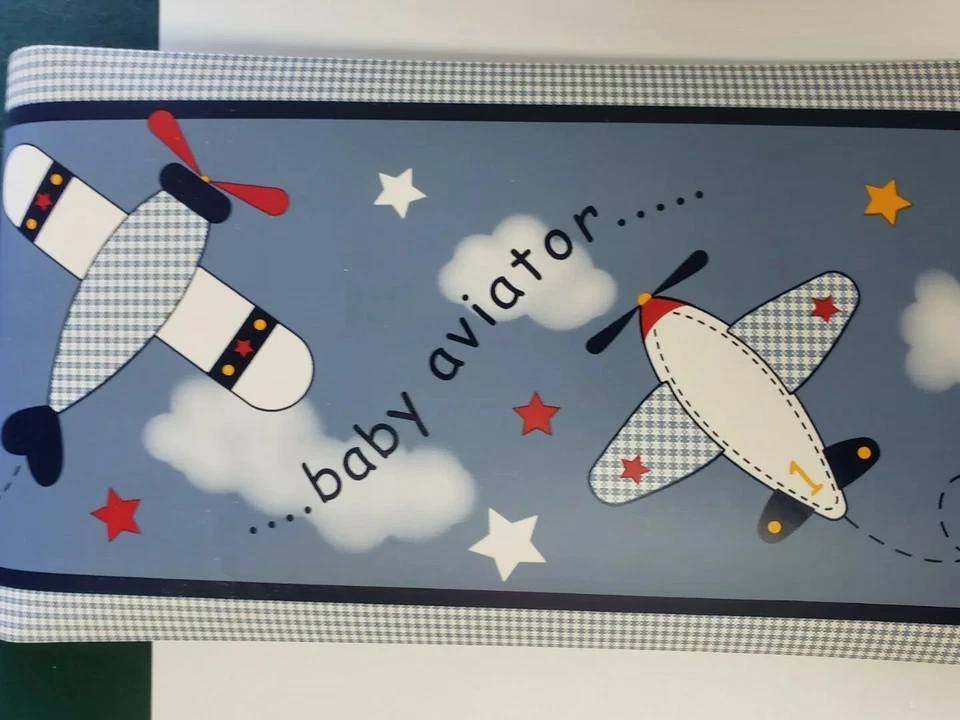 Borde de papel tapiz de aviador bebé avión corderos e hiedra Foto 4 de 4