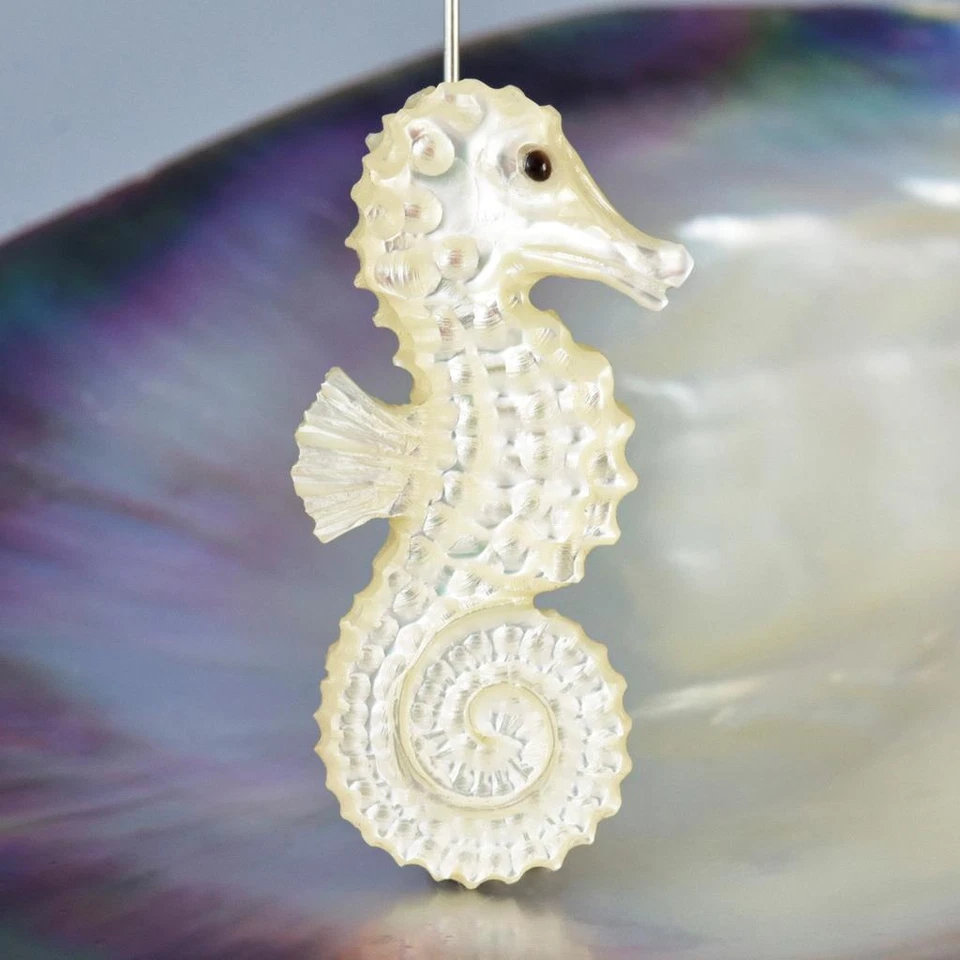 Seepferdchen Design Perlmutt Geschnitzter Skulptur Kollektion Schmuck 7.30g - Bild 3 von 4