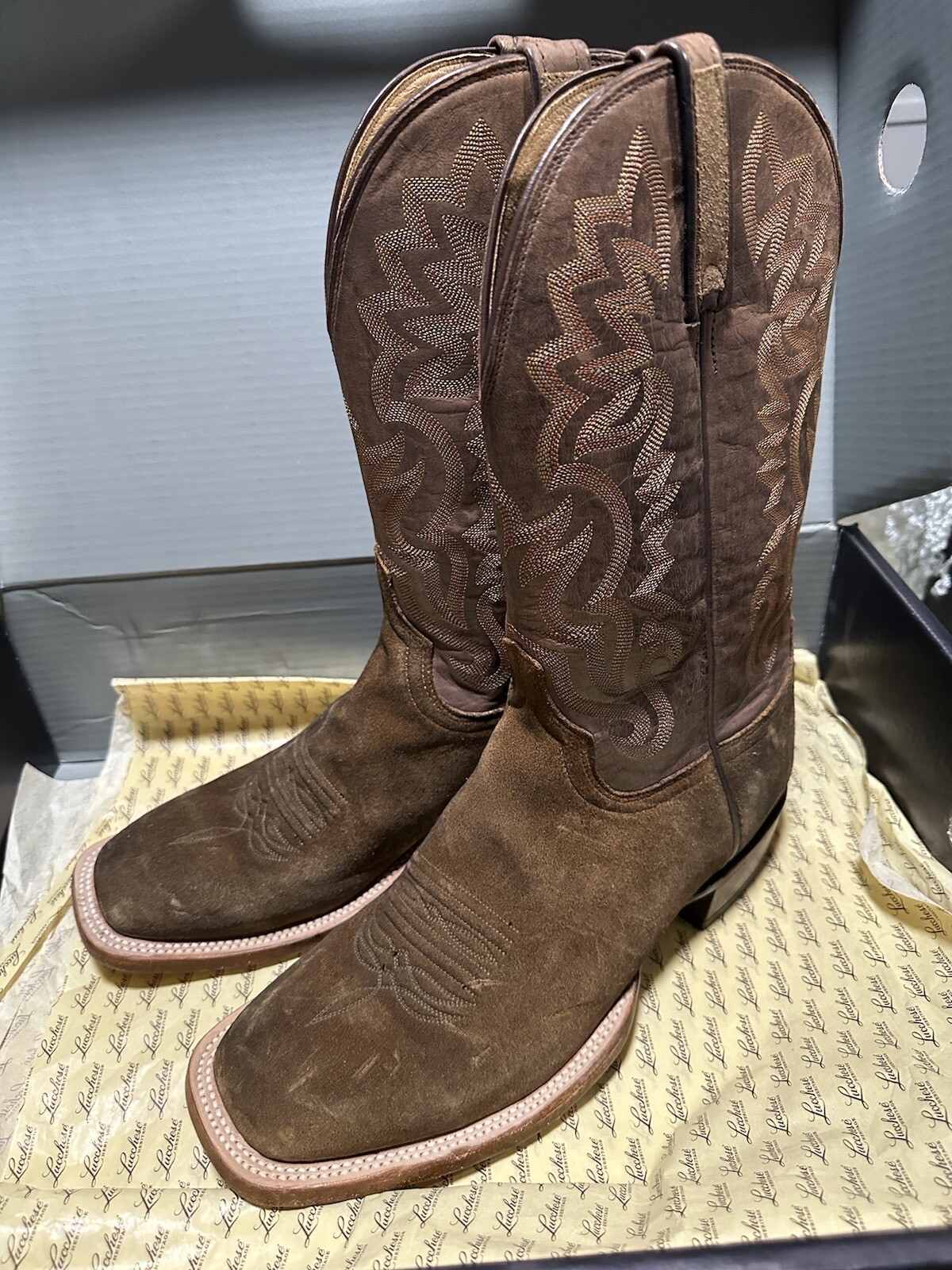 Lucchese BOOTS SIZE 10D Mens Livingston Suede Western Cowboy BROWN