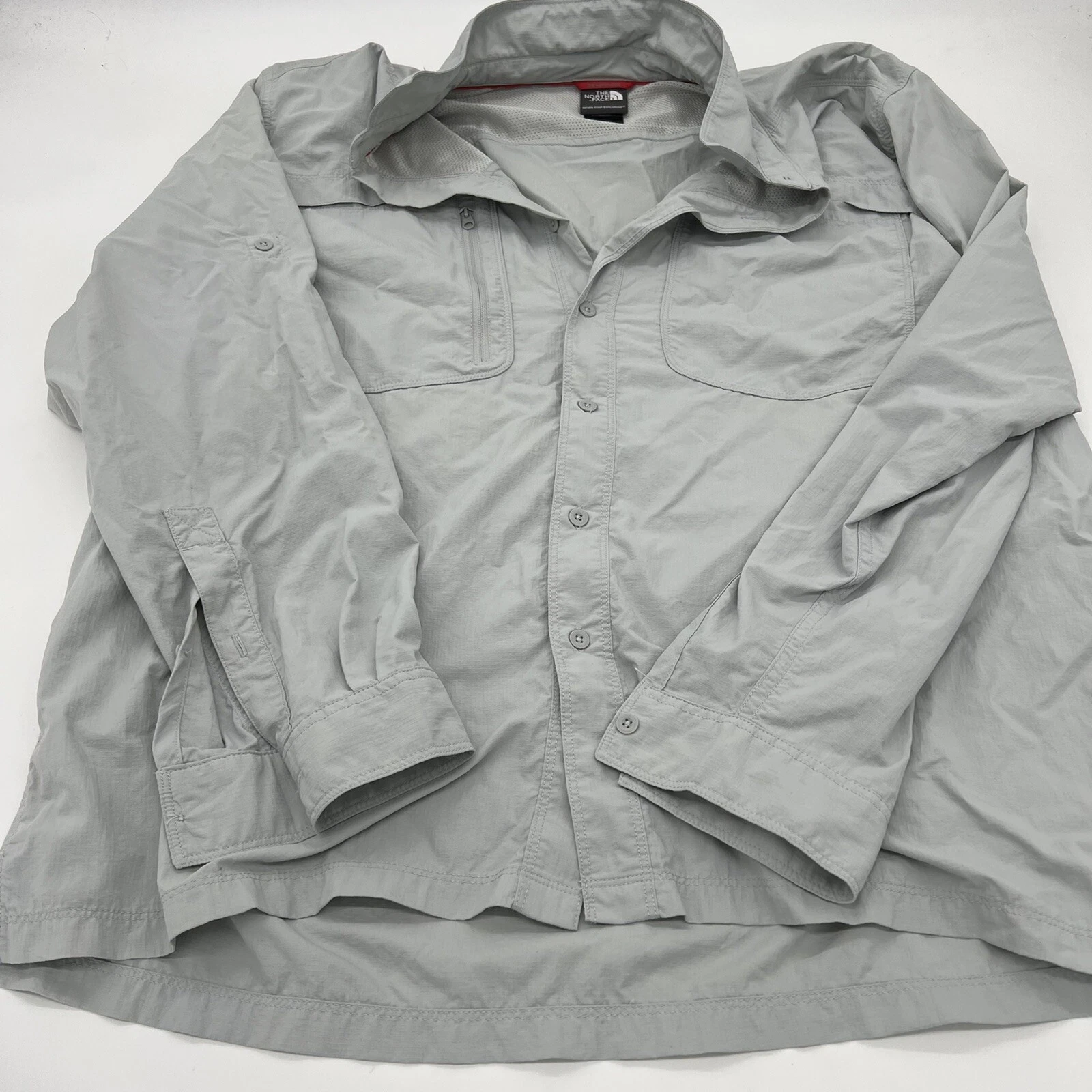 North Face Gray Nylon Long Sleeve Button Down Shirt Men’s XL Vented Outdoors