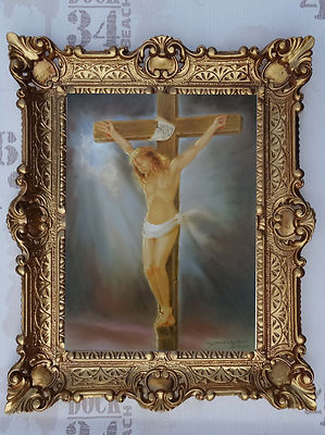 Gemälde Jesus Maria ikonen Heiligenbild mit Rahmen 56x46 cm Heiliges Ave Mar Mix
