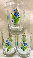 Libbey Crisa Juice Glasses Floral Wildflowers Set Of 3 Excellent