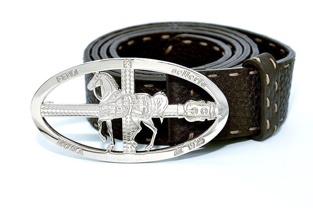 FENDI Selleria Large Silver Horse Buckle Dark Brown Leather  display picture 1