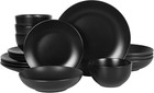 Queenslane 16 Piece Double Bowl Plates and Bowls Dinnerware Sets - Matte Black