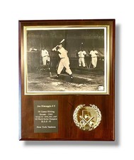 Joe DiMaggio Signed Photo On Yankees 56 Game Hitting Streak  Plaque w/ GA Cert